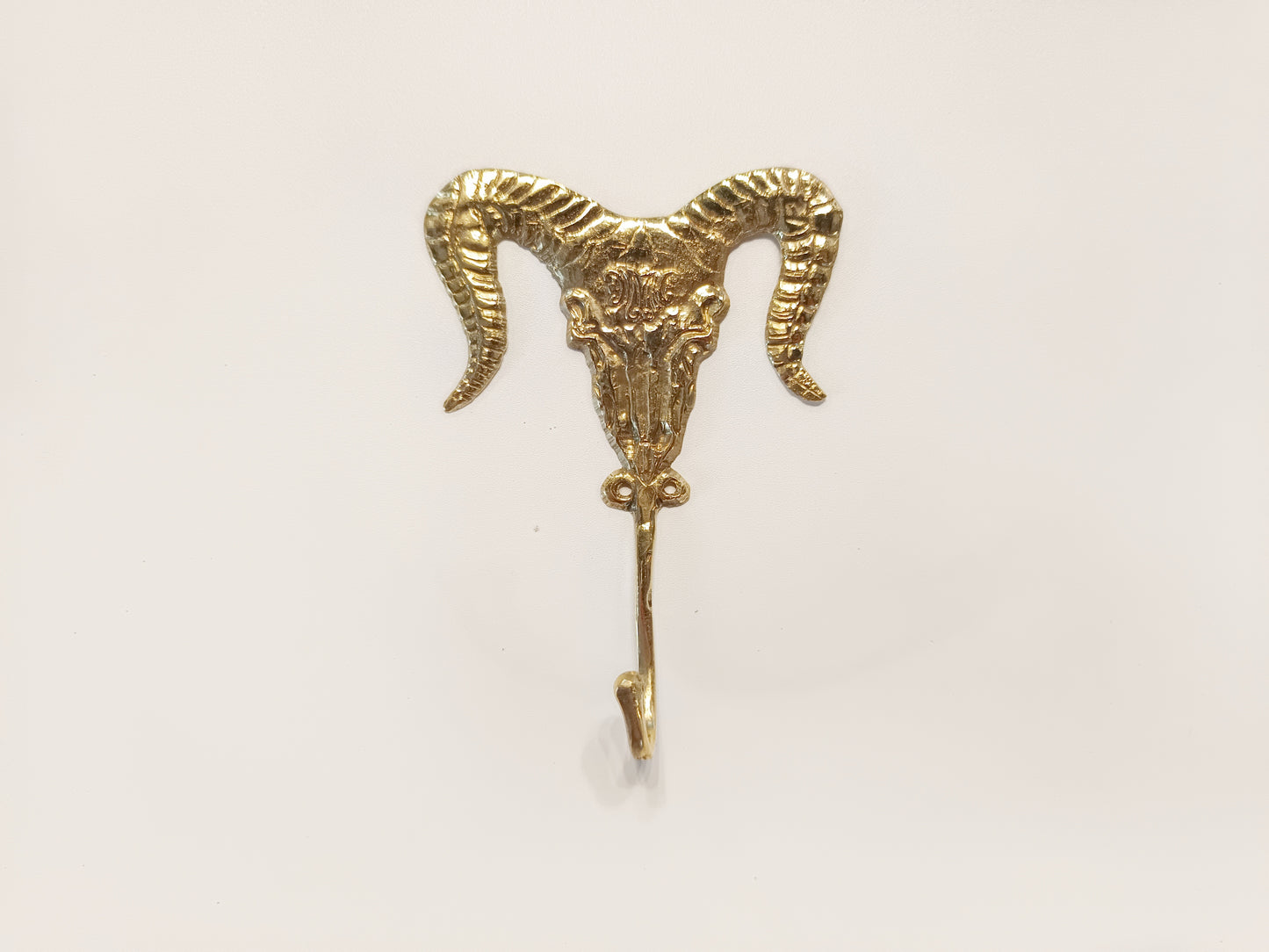 Horned goat brass wall hook, antique brass angry goat coat rack