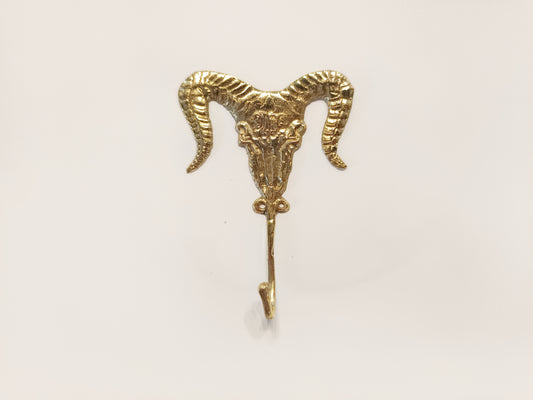 Horned goat brass wall hook, antique brass angry goat coat rack