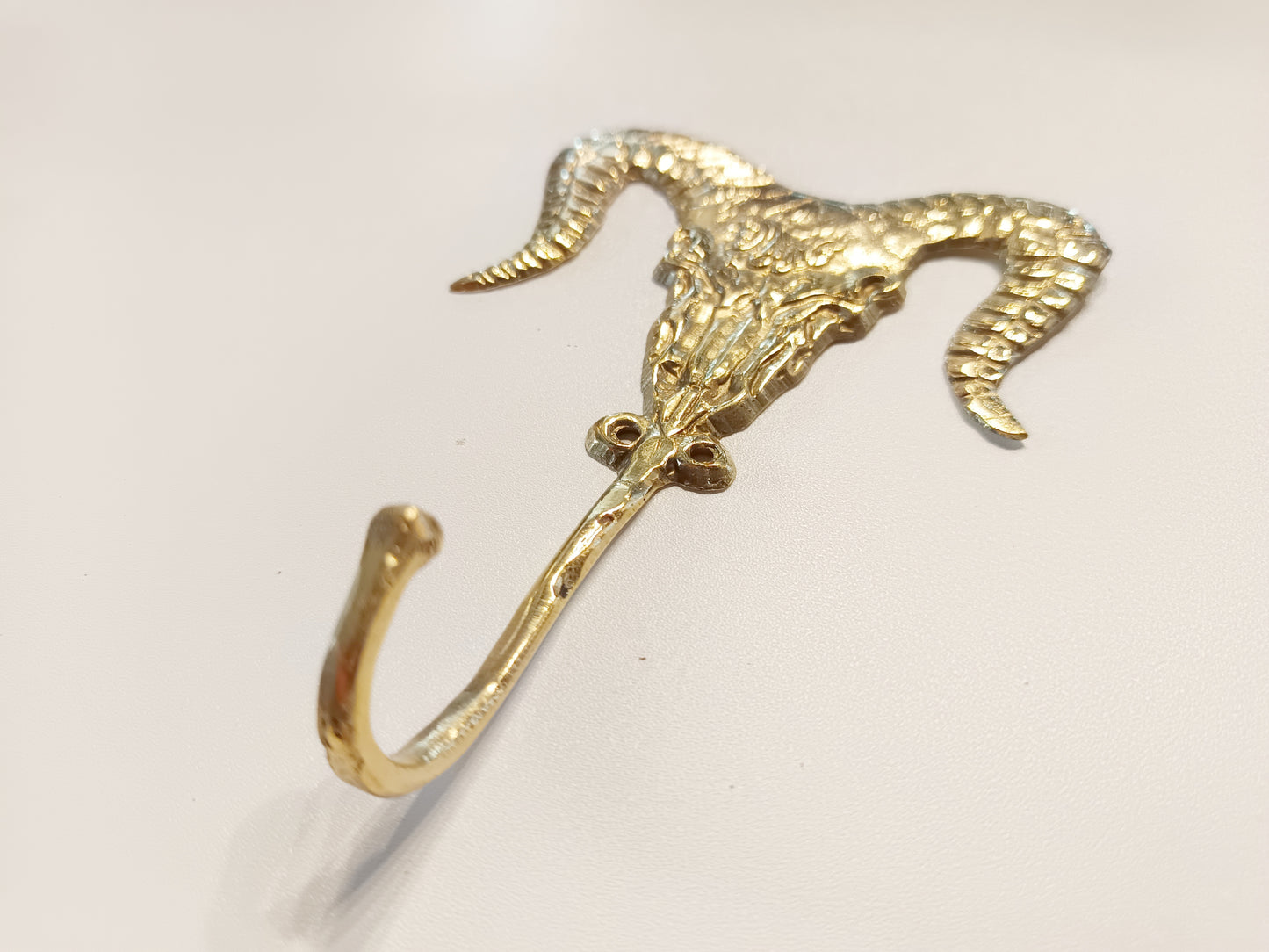 Horned goat brass wall hook, antique brass angry goat coat rack