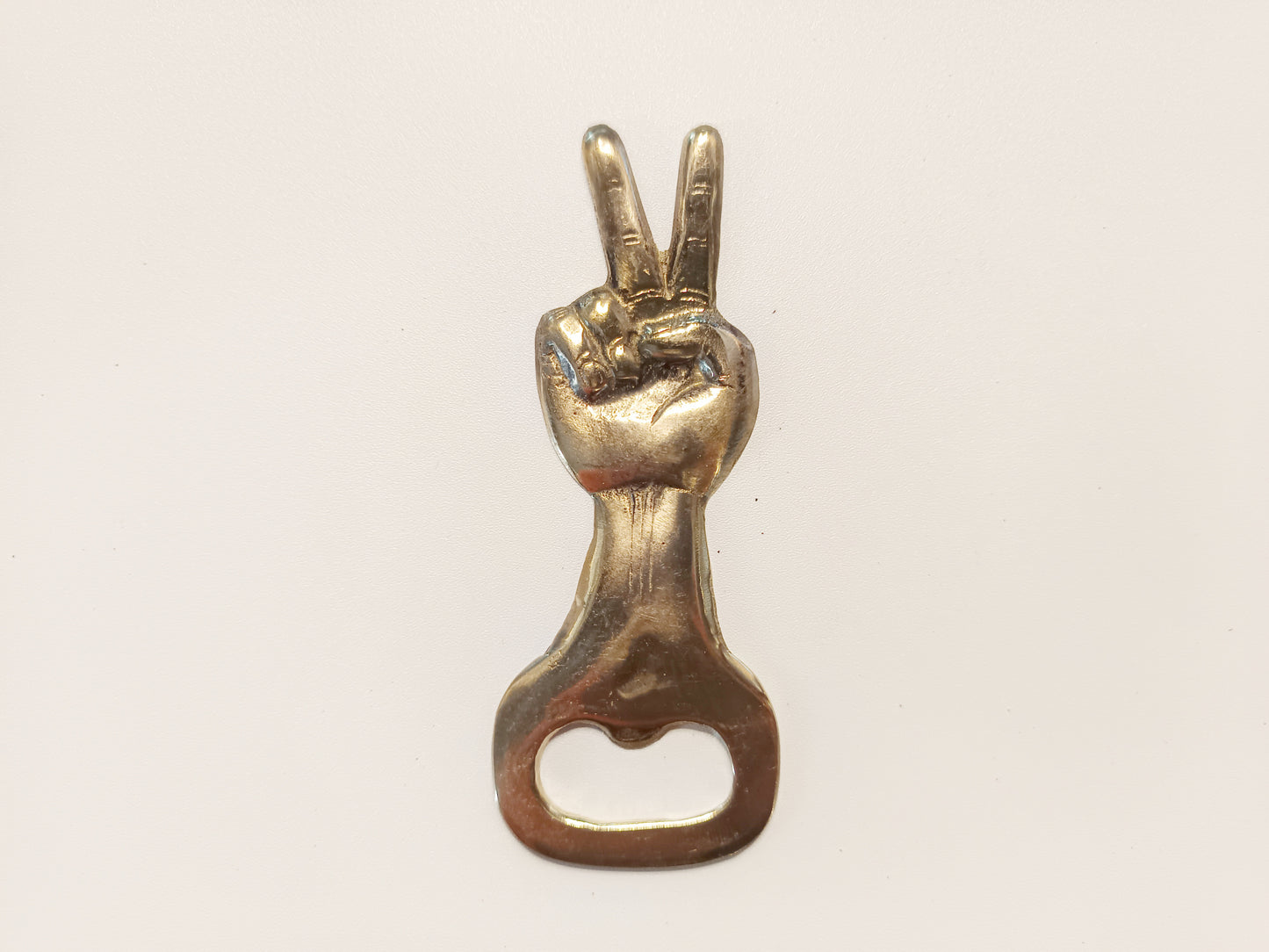 Peace brass bottle opener, antique brass victory sign cap opener