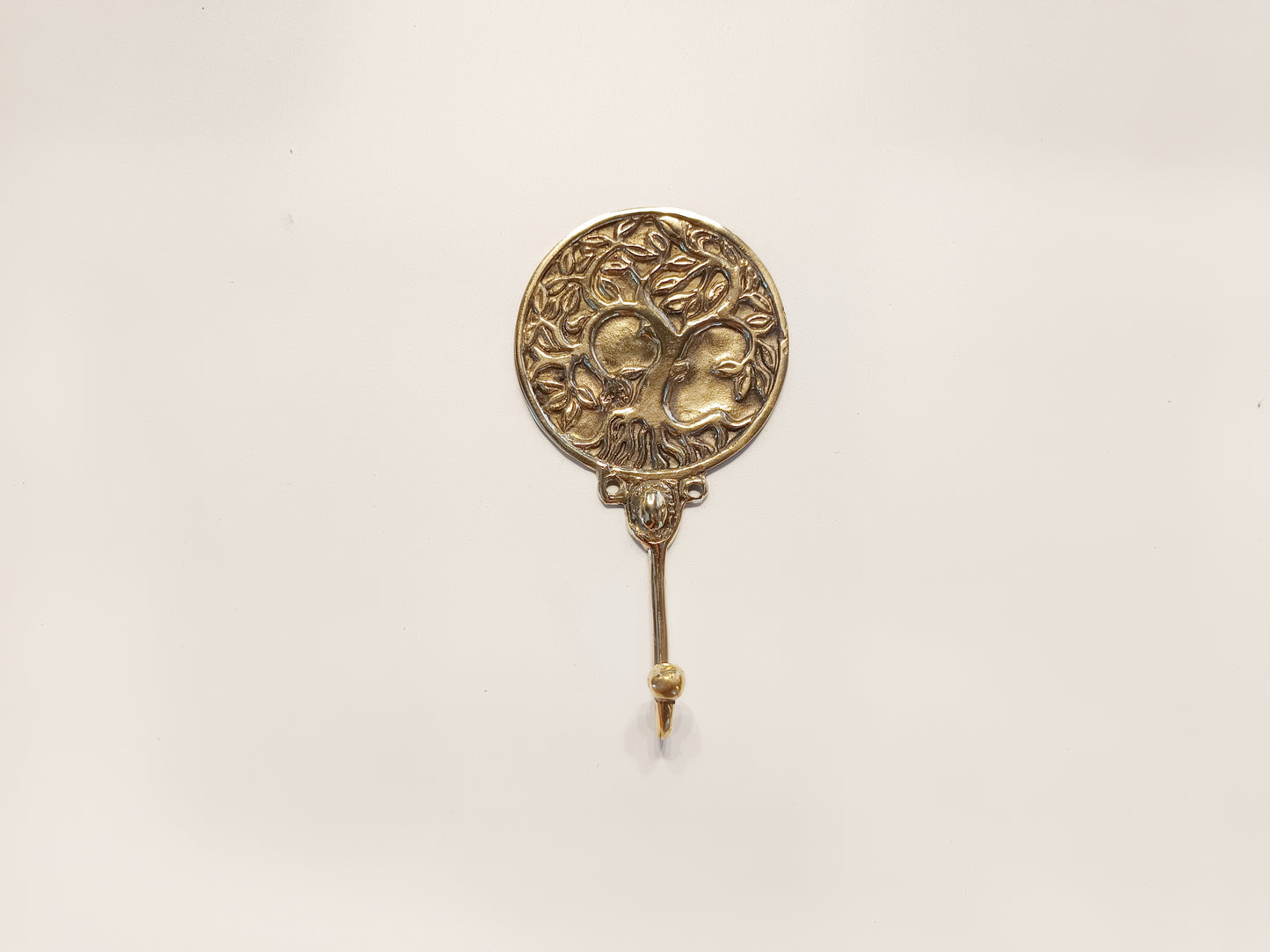 Round yggdrasil tree brass wall hook, antique brass round sacred tree coat rack