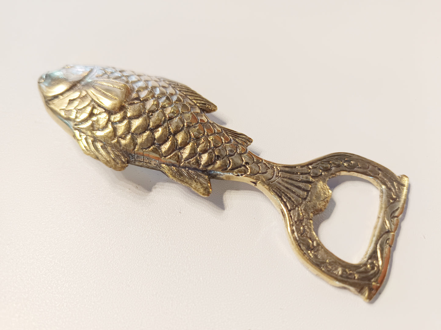 Gold fish brass bottle opener, antique brass carp cap opener