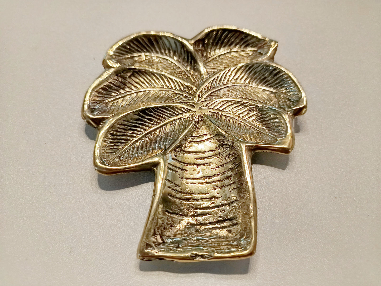 Coconut palm tree brass ring dish, antique brass trinket plate