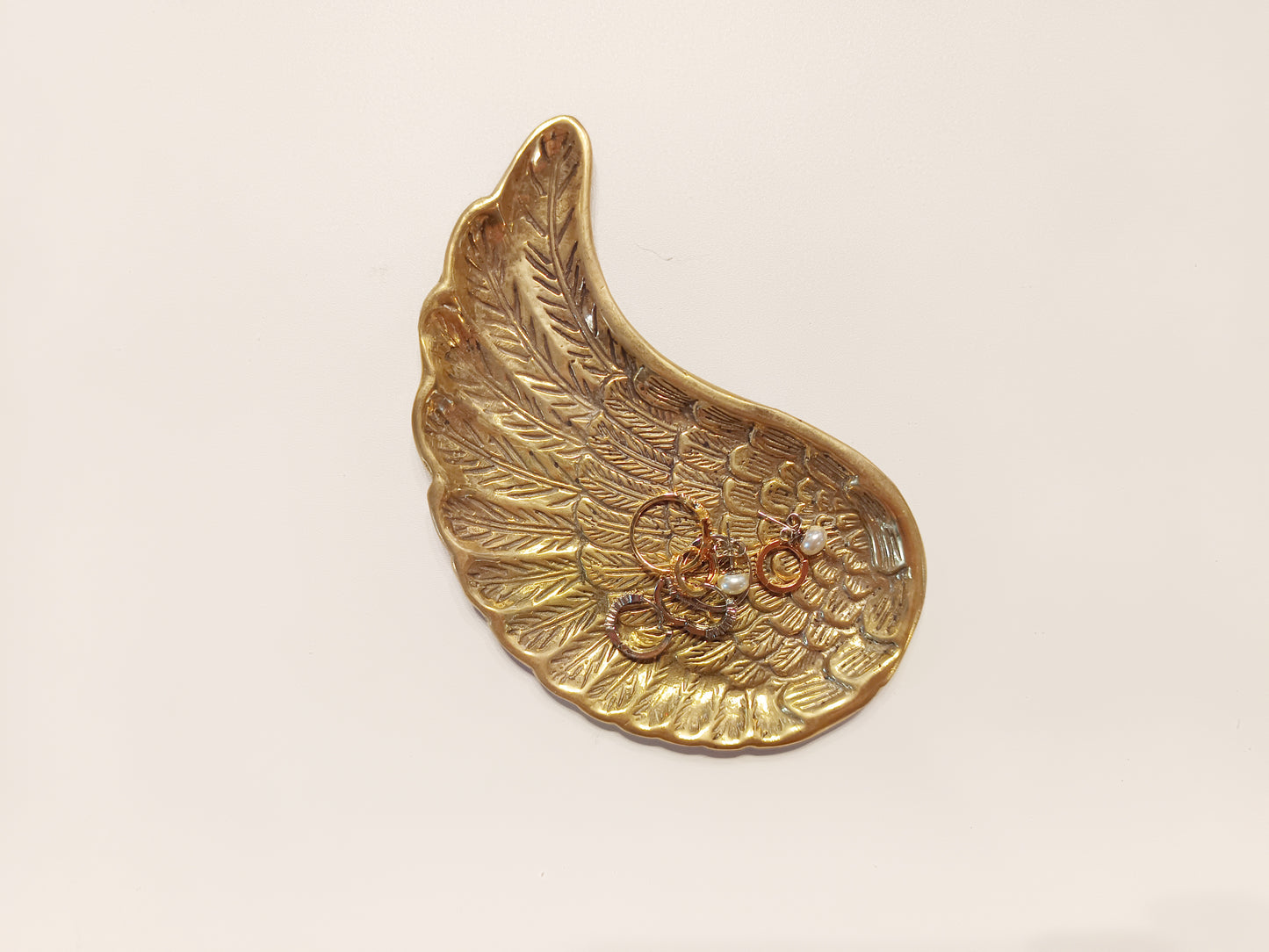 Wing brass ring dish, antique brass trinket plate