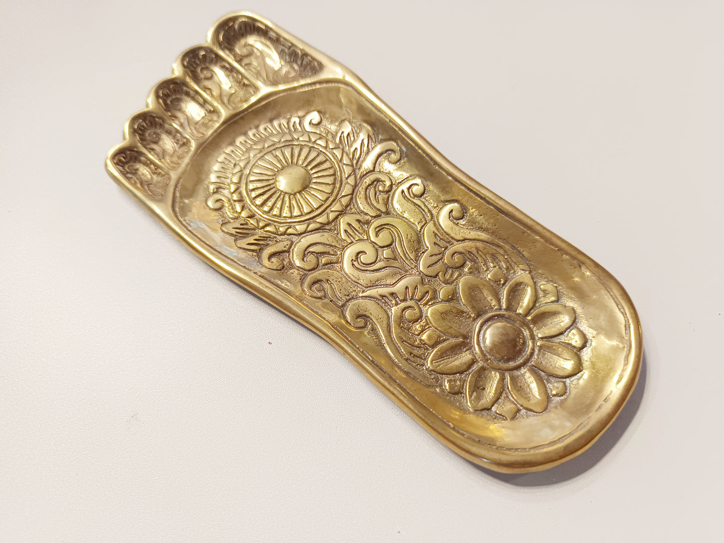 Sole foot brass ring dish, antique brass trinket plate