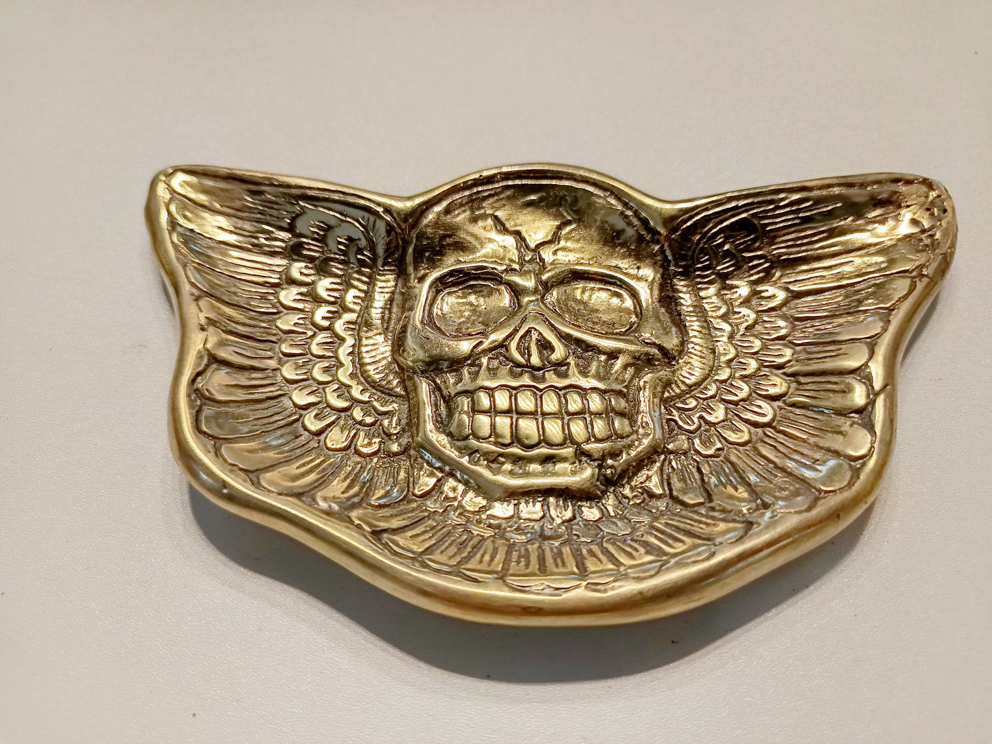 Skull brass ring dish, antique brass trinket plate