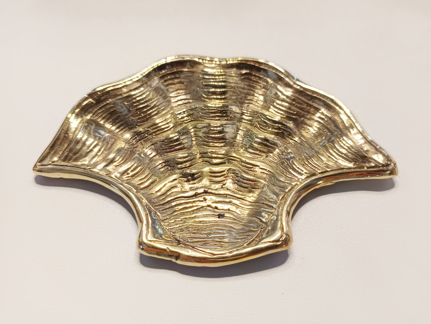 Clam brass ring dish, antique brass trinket plate