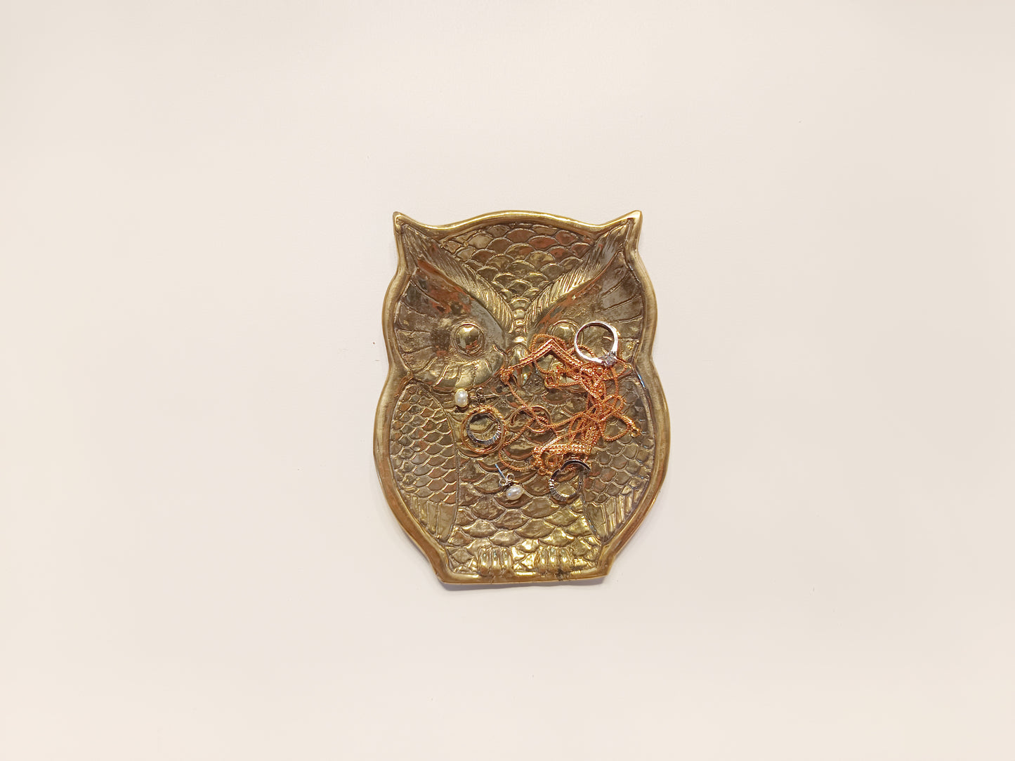 Owl palm brass ring dish, antique brass trinket plate