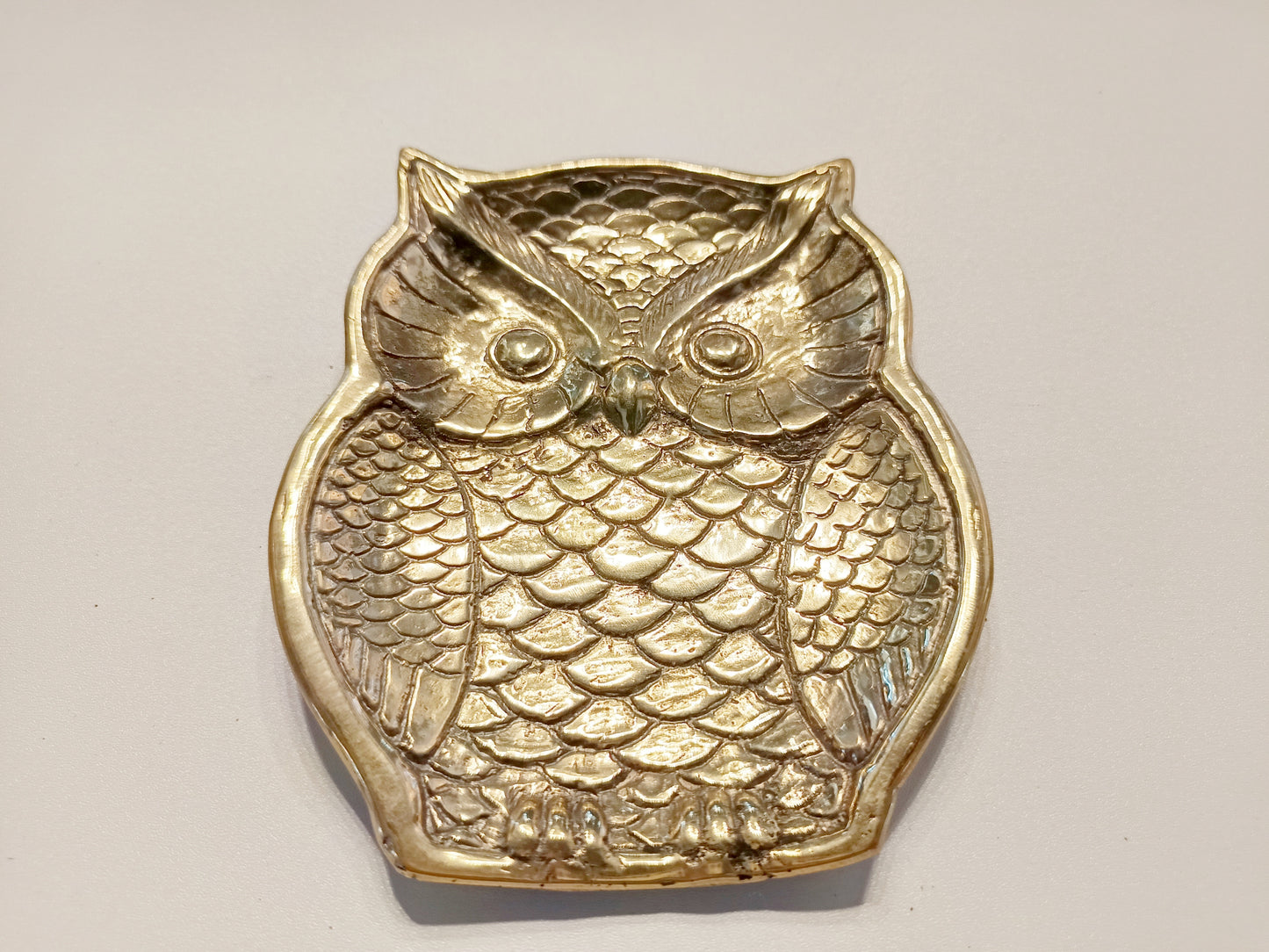 Owl palm brass ring dish, antique brass trinket plate