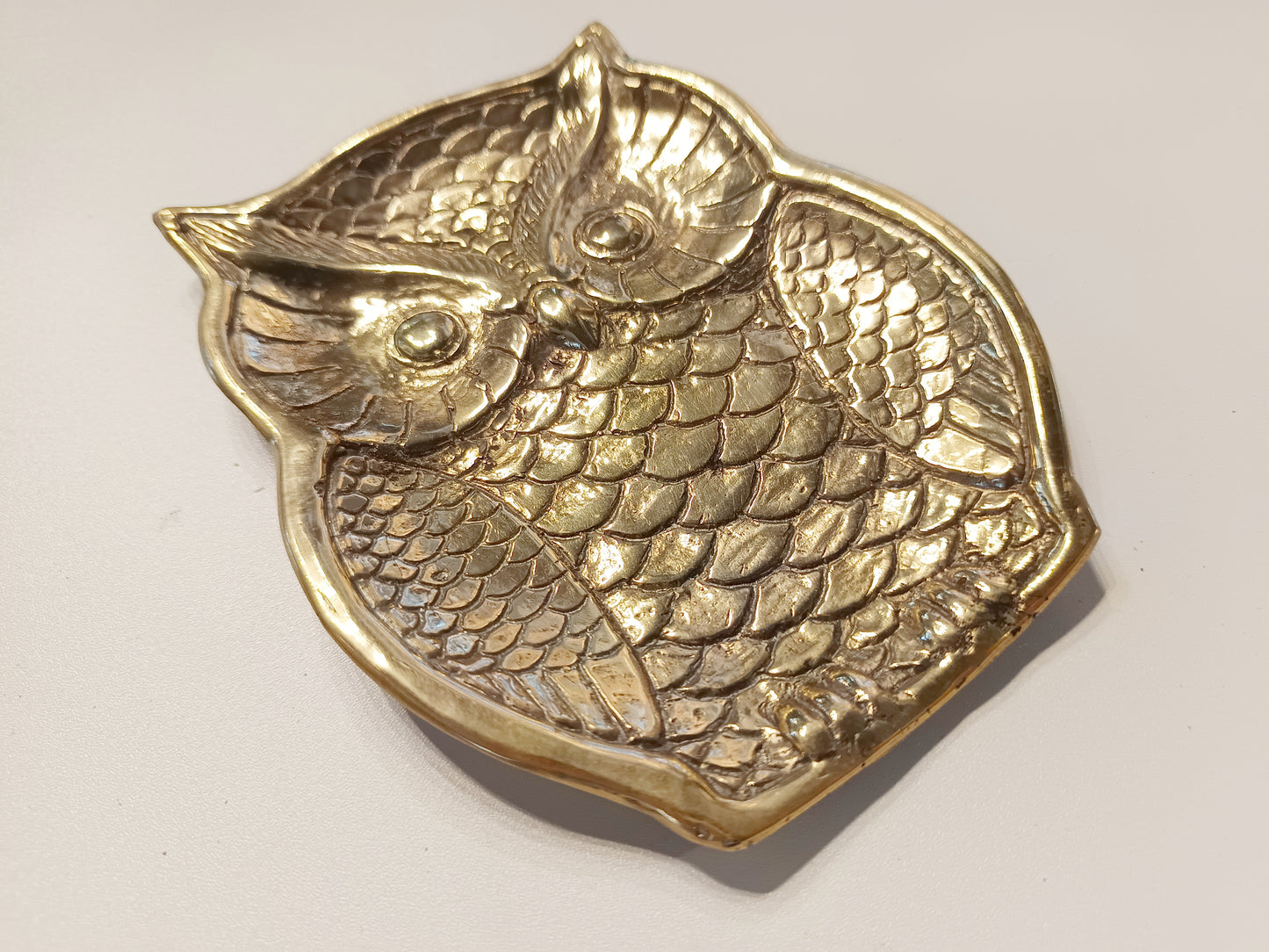 Owl palm brass ring dish, antique brass trinket plate