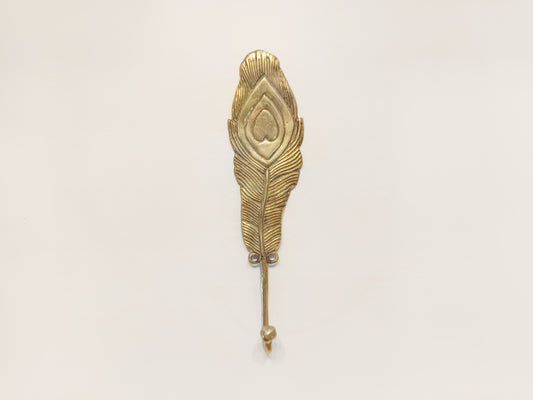 Peacock feather brass wall hook, antique brass exotic bird feather coat rack