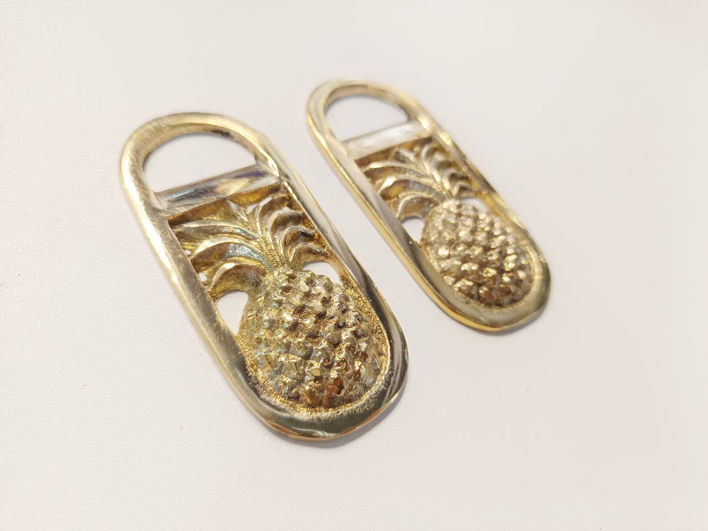 Small oval brass bottle opener, antique brass pineapple cap opener, set of 2