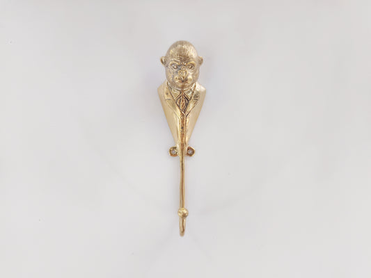 Monkey boss brass wall hook, antique brass ape in suit coat rack