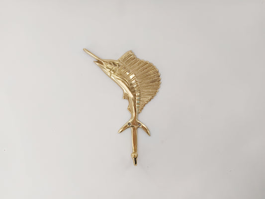 Marlin fish brass wall hook, antique brass sailfish coat rack