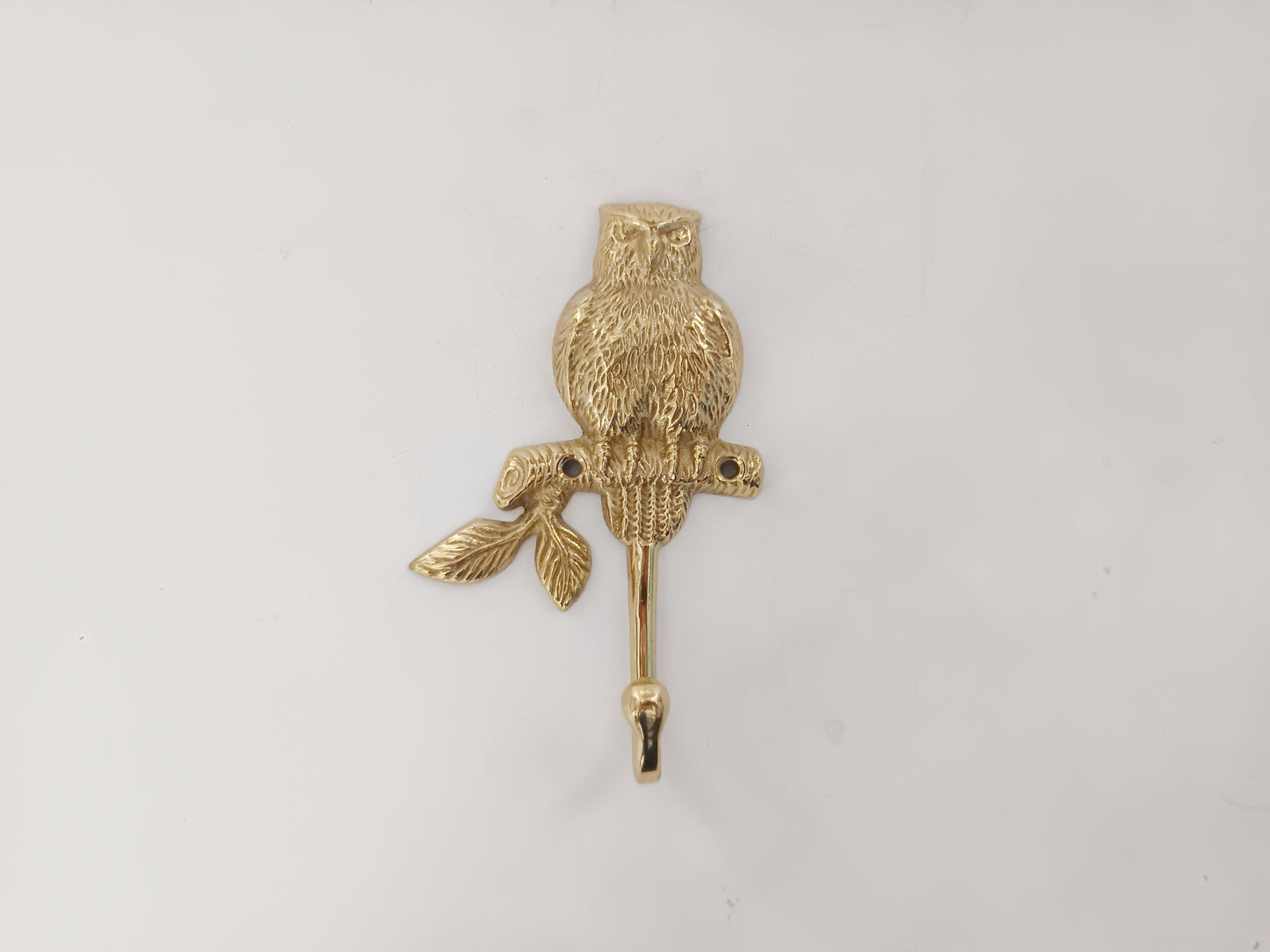 Owl on branch brass wall hook, antique brass night hoot coat rack