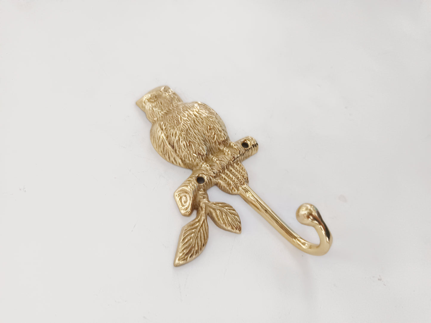 Owl on branch brass wall hook, antique brass night hoot coat rack