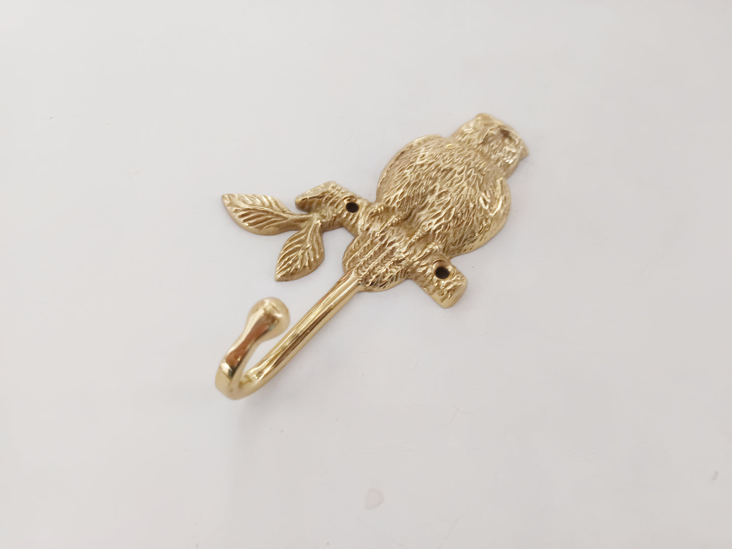 Owl on branch brass wall hook, antique brass night hoot coat rack