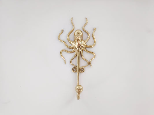 Octopus brass wall hook, antique brass squid coat rack