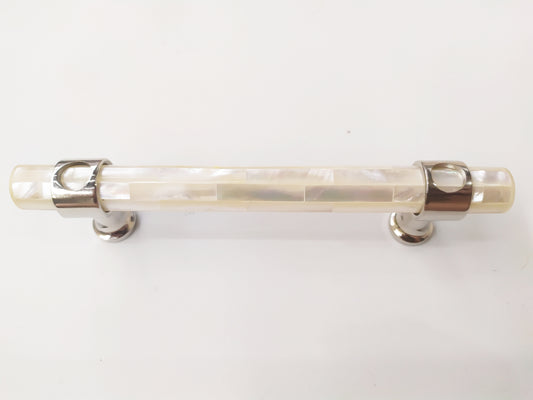 Inlaid mosaic white mother of pearl long tube handle pull in nickel plating