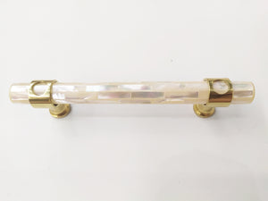 Inlaid mosaic white mother of pearl long tube handle pull in brass plating