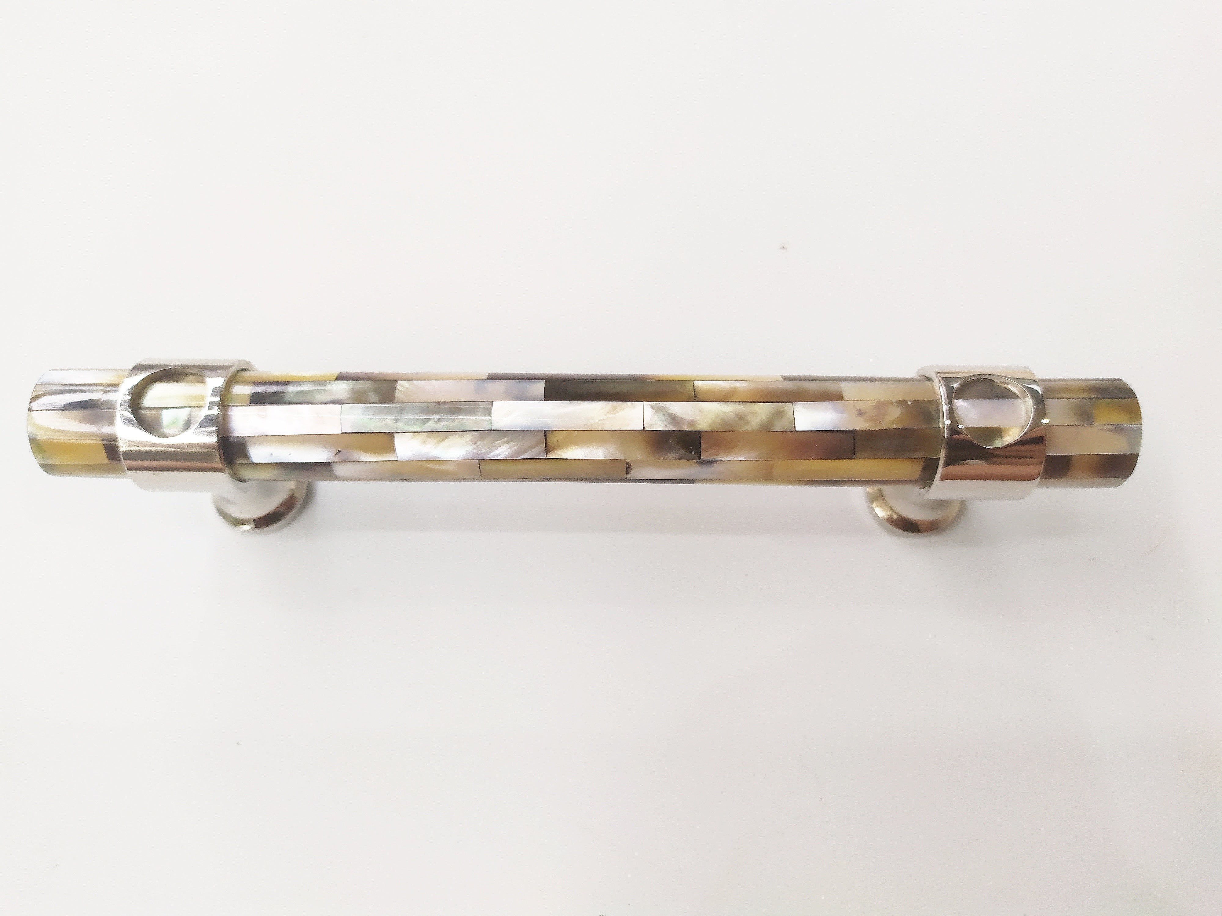 Inlaid mosaic gray mother of pearl long tube handle pull in nickel plating