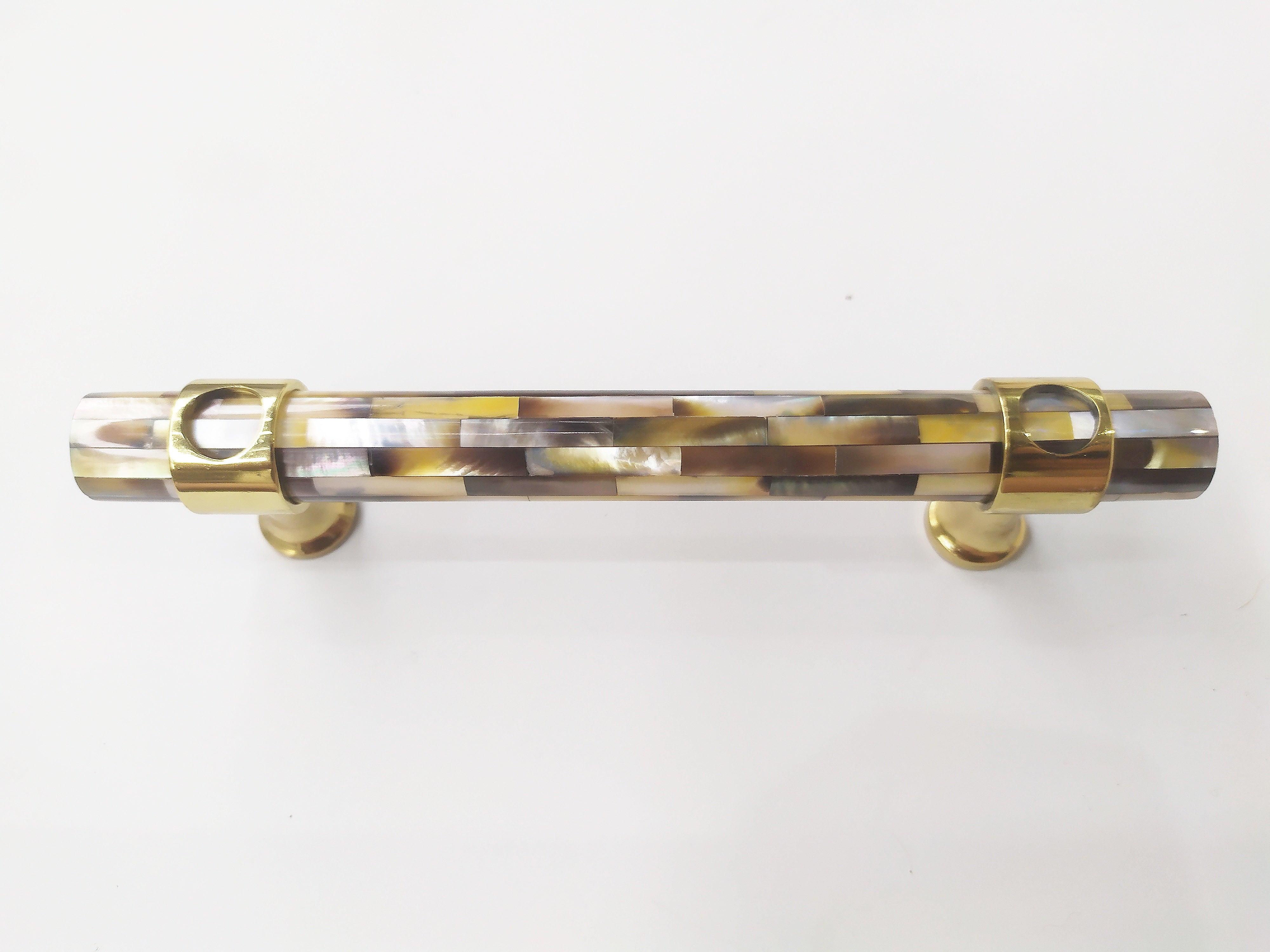 Inlaid mosaic gray mother of pearl long tube handle pull in brass plating