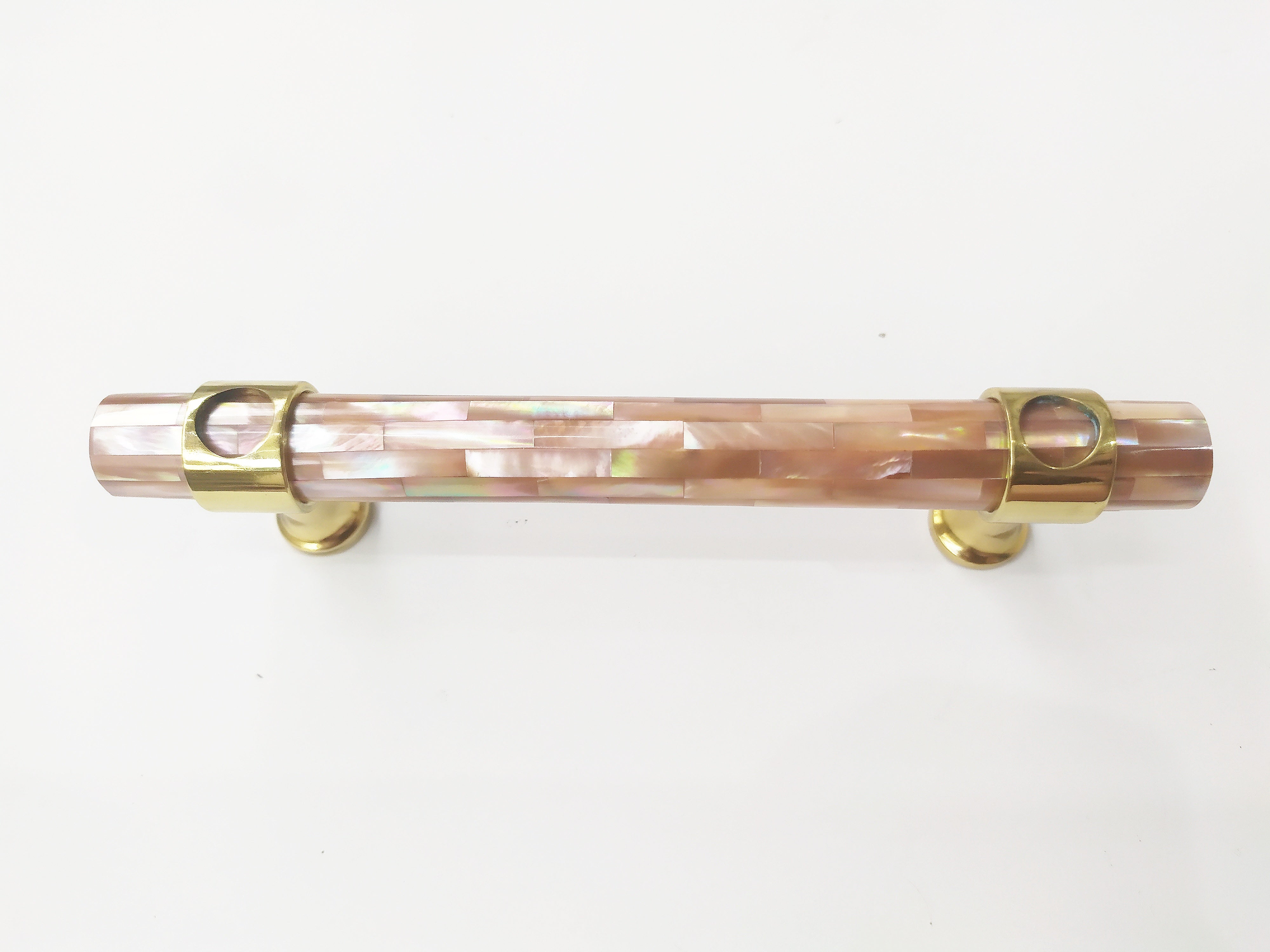 Inlaid mosaic pink mother of pearl long tube handle pull in brass plating