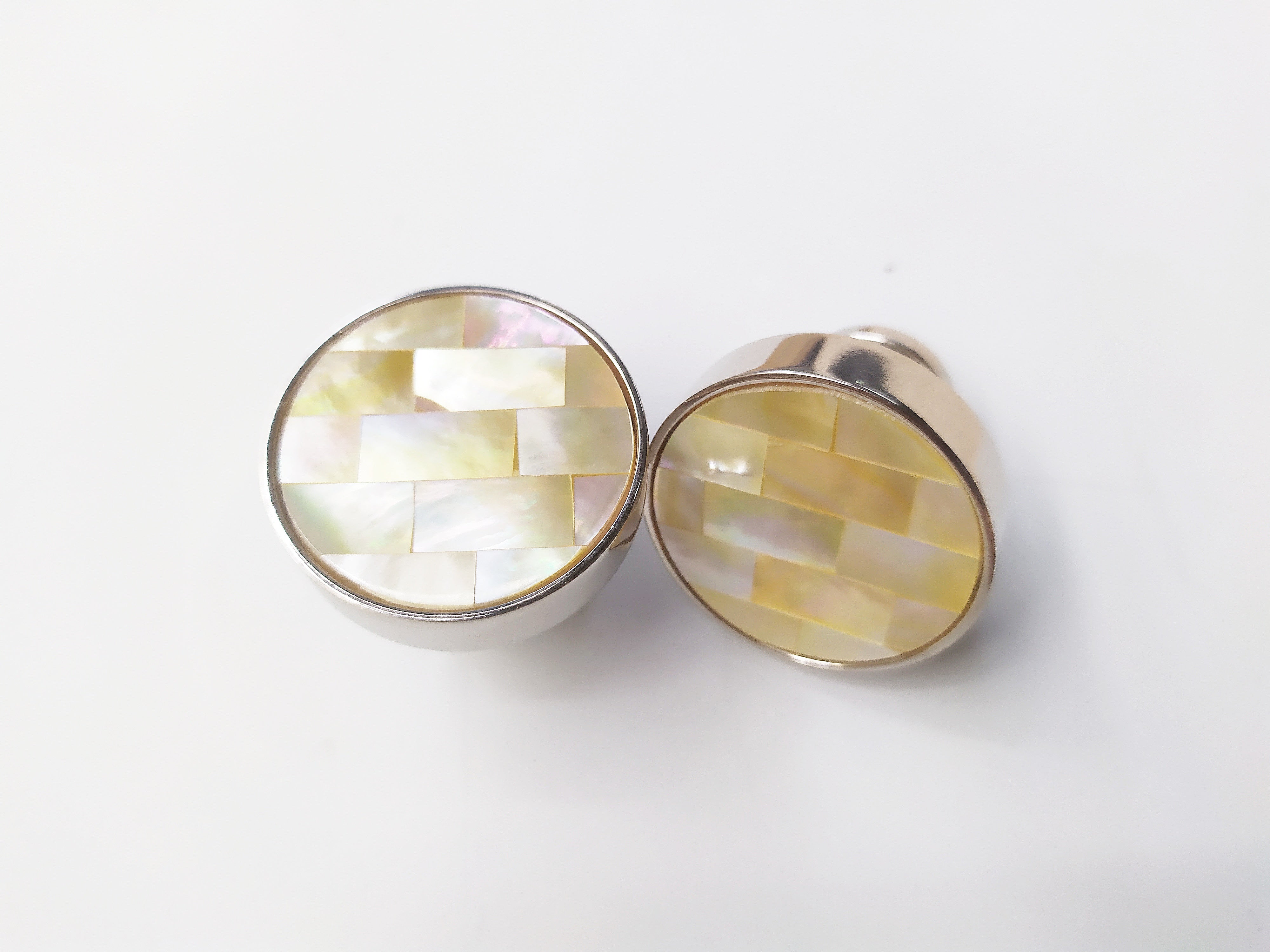 Inlaid yellow mosaic mother of pearl cabinet round knob