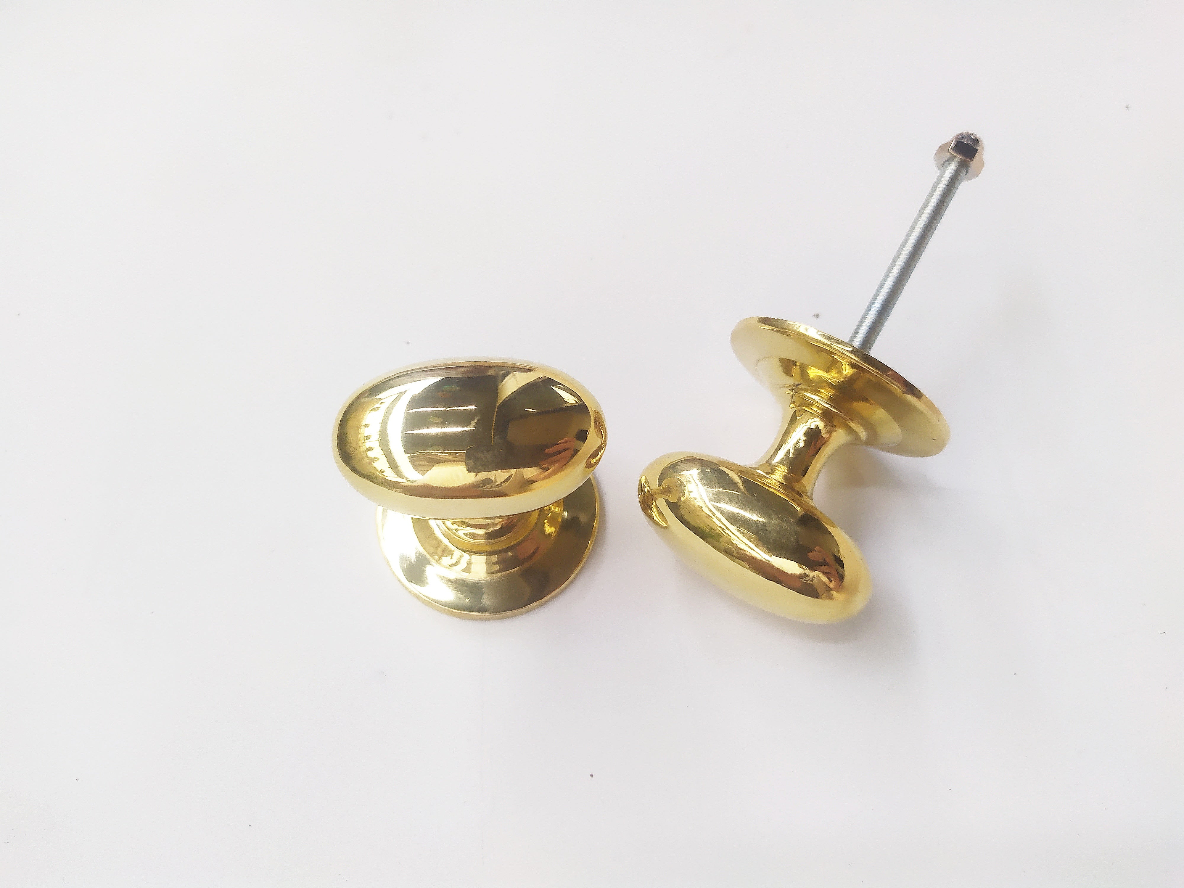 Solid brass oval cottage bun cabinet knob in brass plating