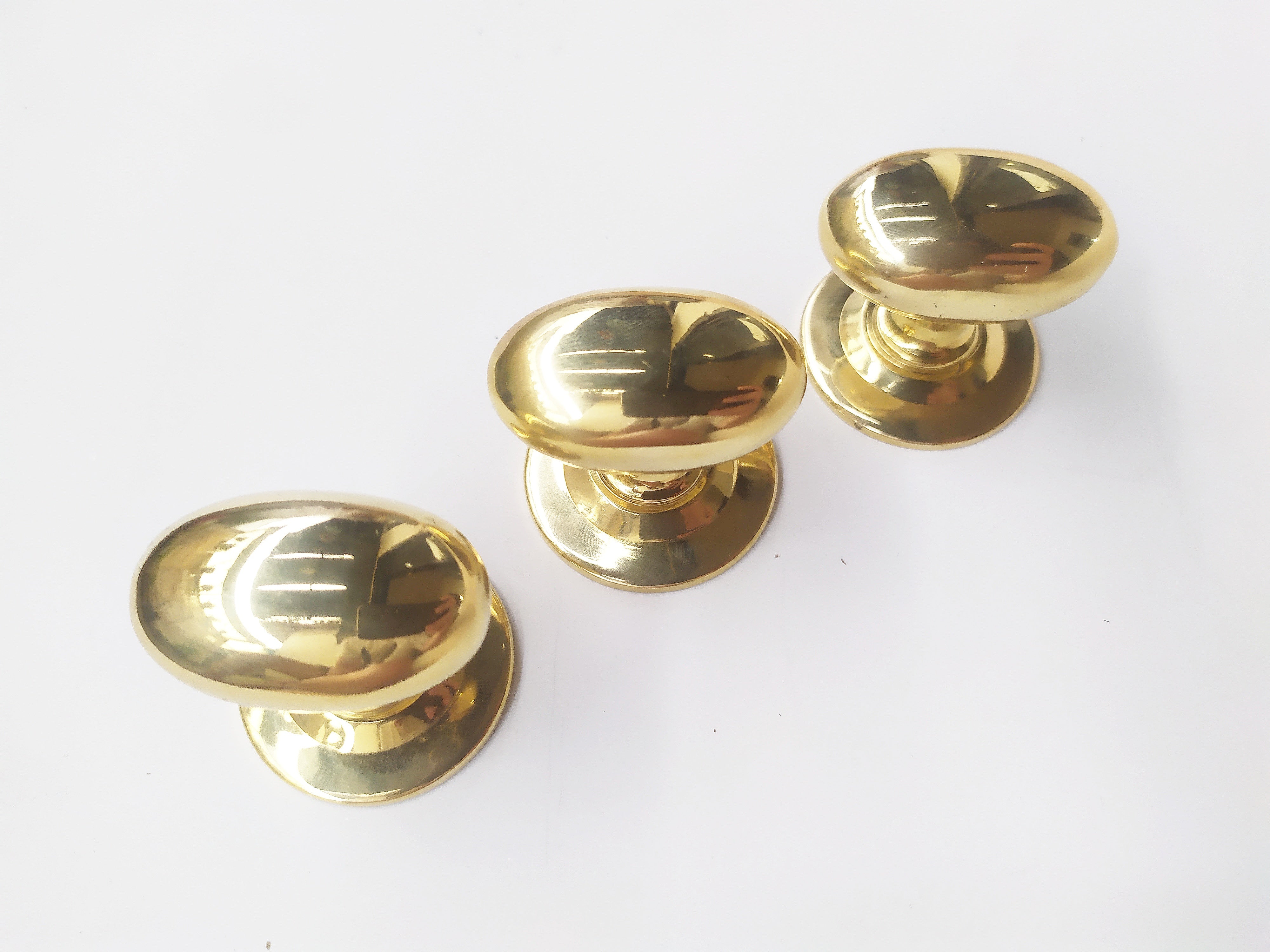 Solid Brass Polished  Oval Knob - Brass Cottage Bun Cabinet Knob , set of 2.