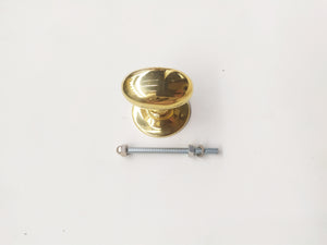 Solid Brass Polished  Oval Knob - Brass Cottage Bun Cabinet Knob , set of 2.