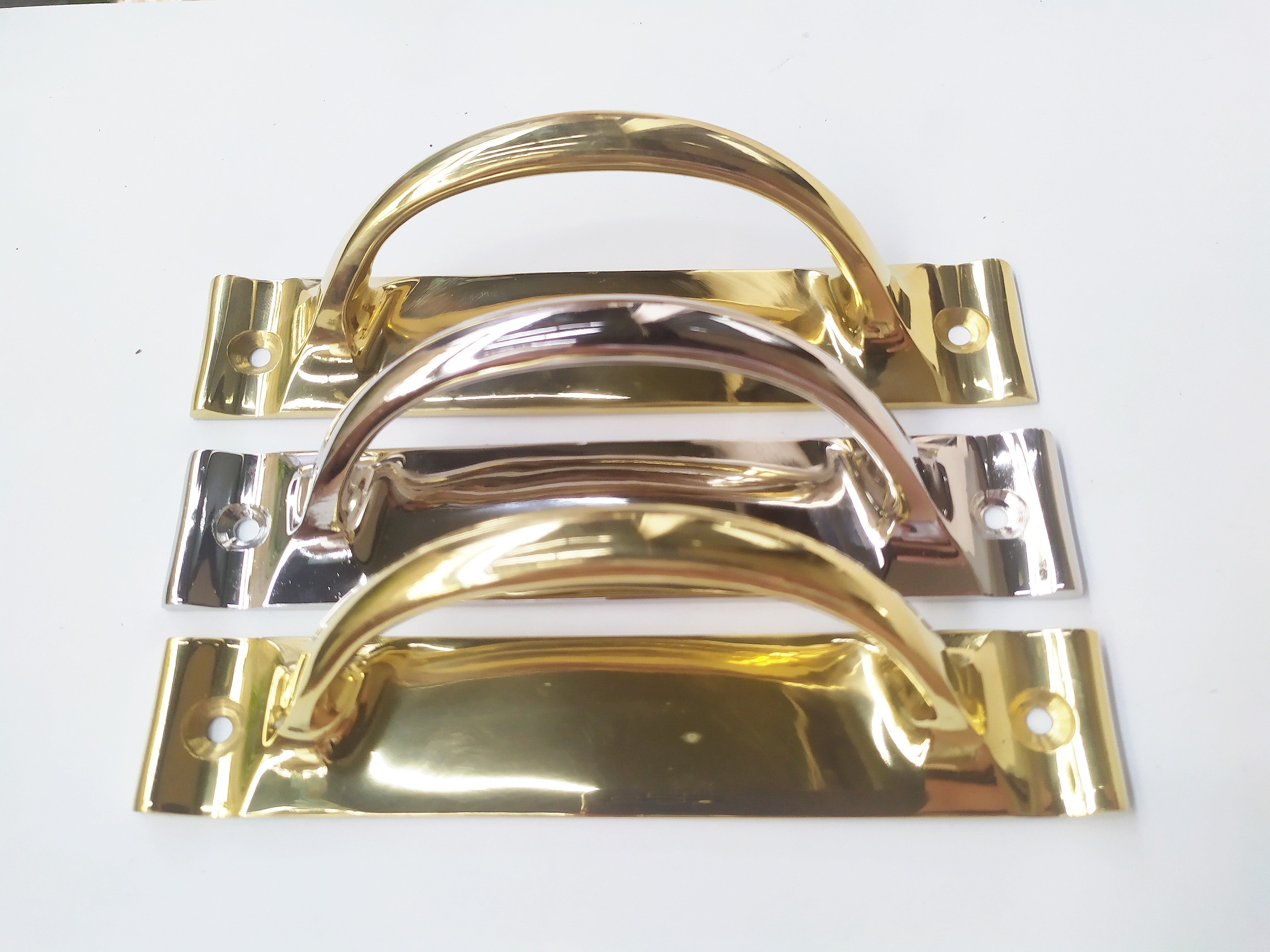 Solid Brass Polished Cabinet Pull - Brass D Shaped Handle on a Backplate