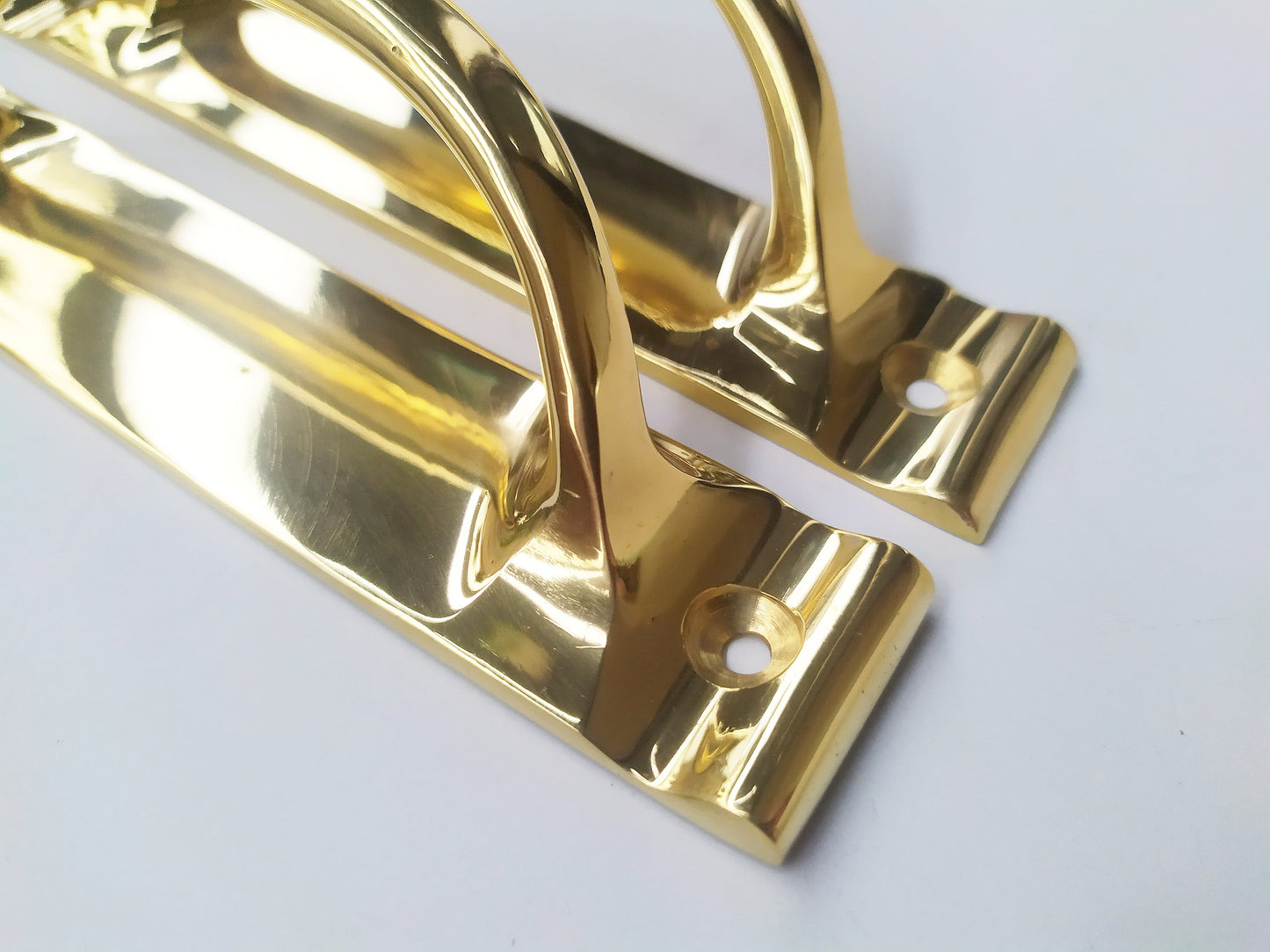 Solid Brass Polished Cabinet Pull - Brass D Shaped Handle on a Backplate