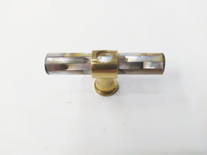 Inlaid gray short tube mother of pearl cabinet knob in brass plating