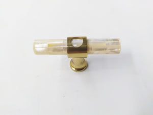 Inlaid white short tube mother of pearl cabinet knob in brass plating