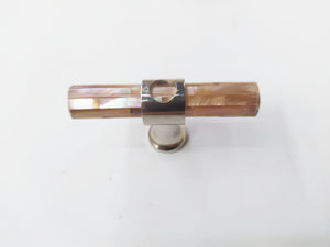 Inlaid pink short tube mother of pearl cabinet knob in nickel plating