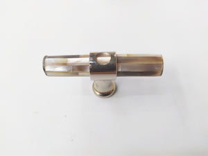 Inlaid gray short tube mother of pearl cabinet knob in nickel plating