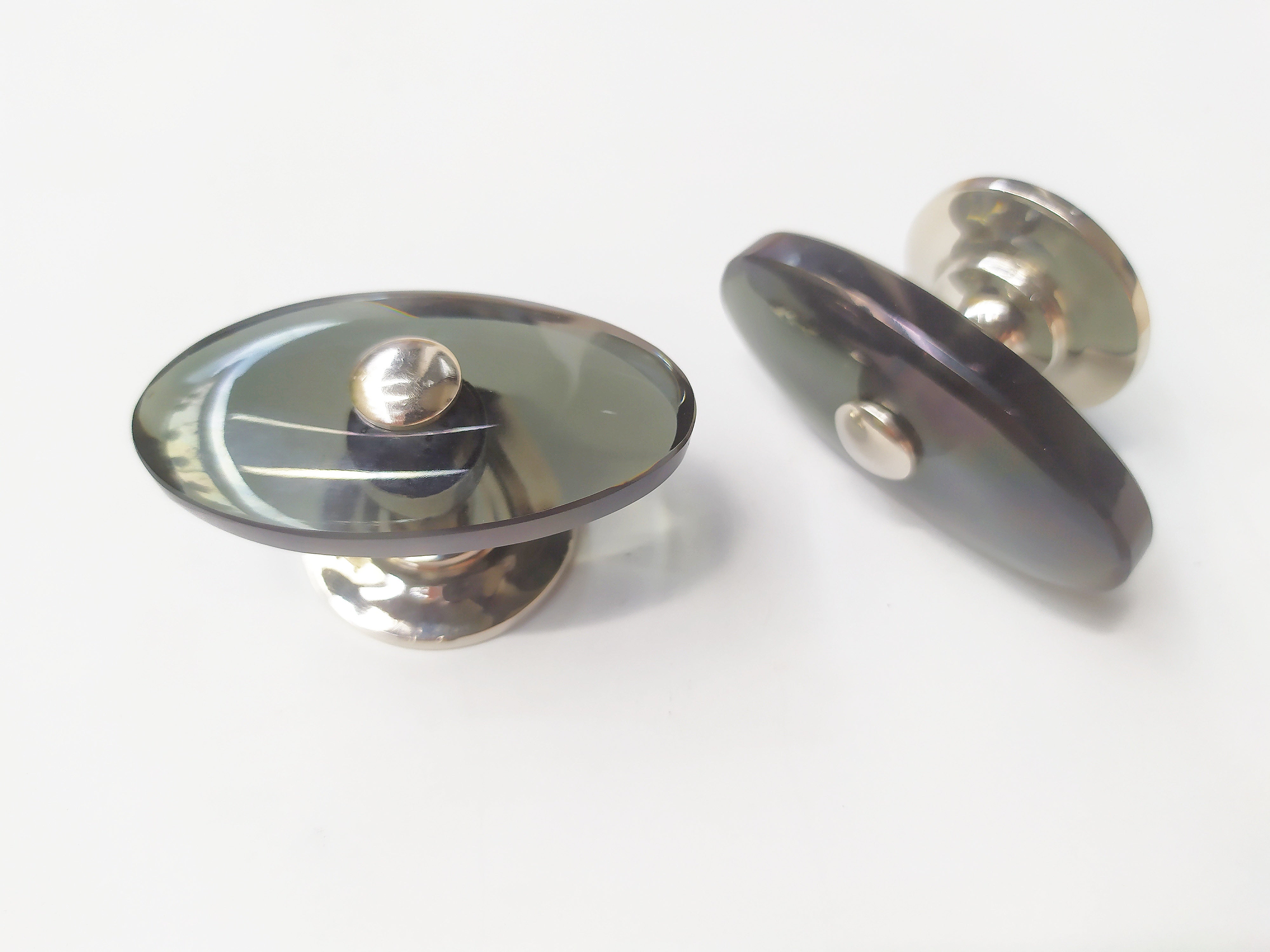 Glass black oval round cabinet knob