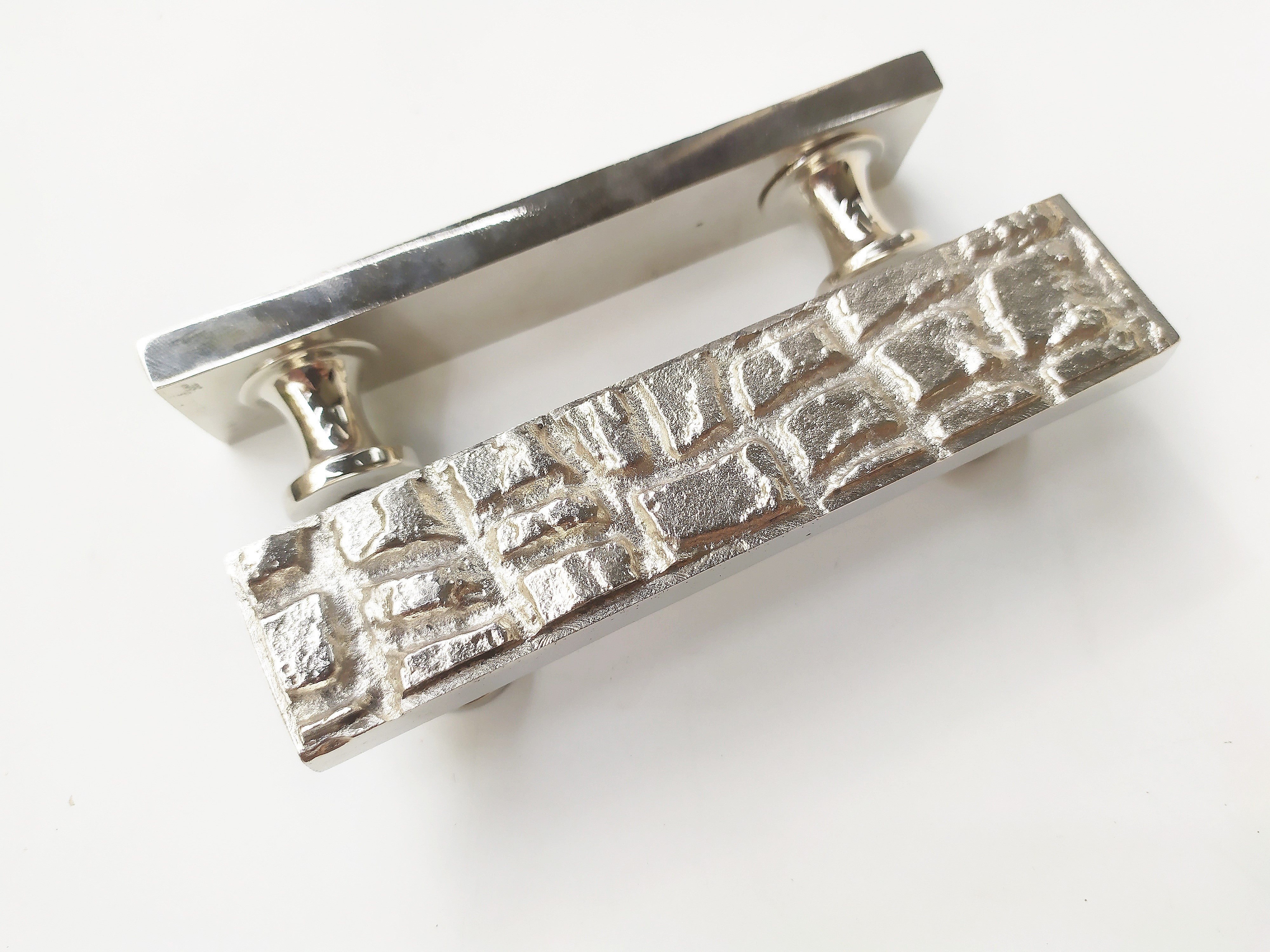 Metal with alligator skin texture handle pull in nickel plating , side view
