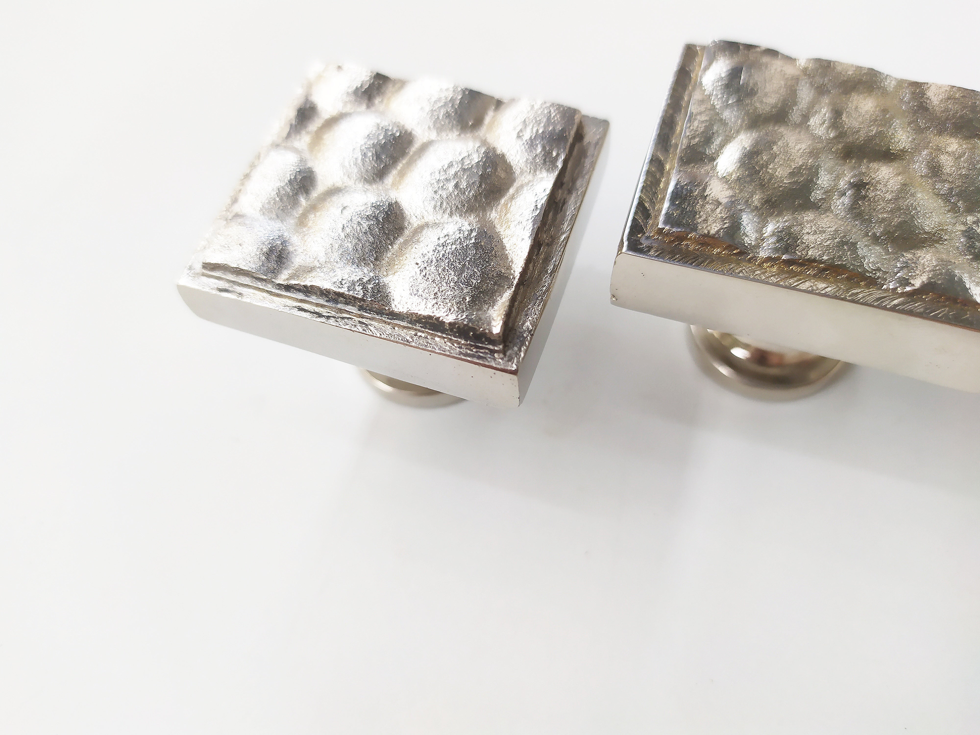 Snake Skin Square Knob - Textured Metal Cabinet Knob , set of 2