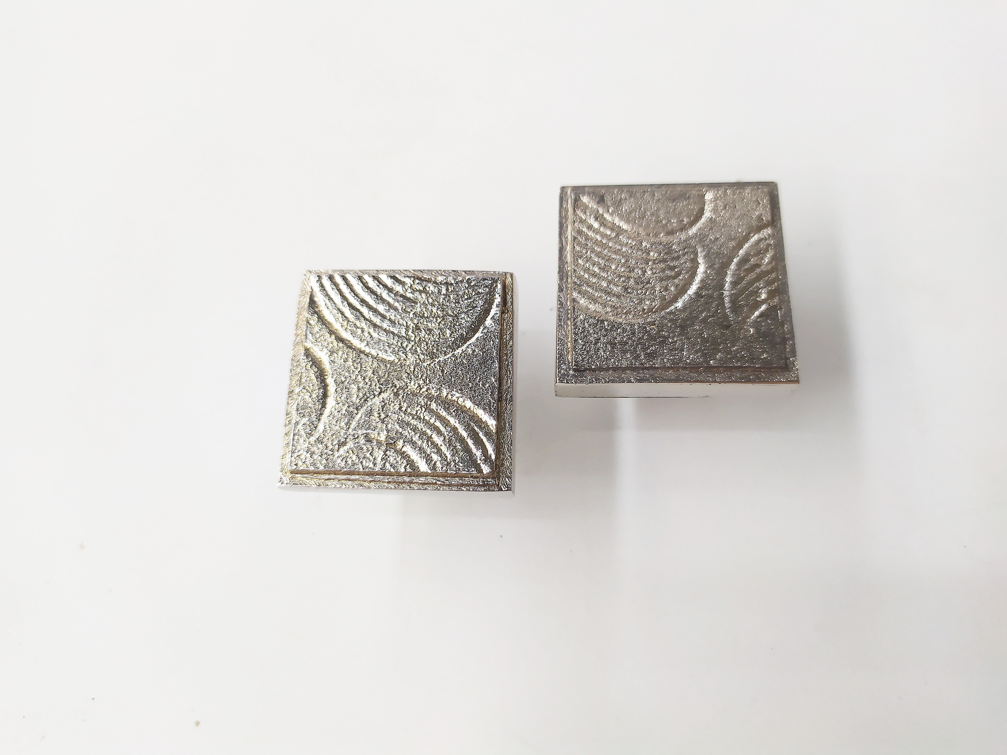 Leaf Sheet Square Knob - Textured Metal Cabinet Knob , set of 2