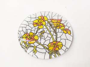 Reverse Painted Yellow Buttercup round mirror coaster