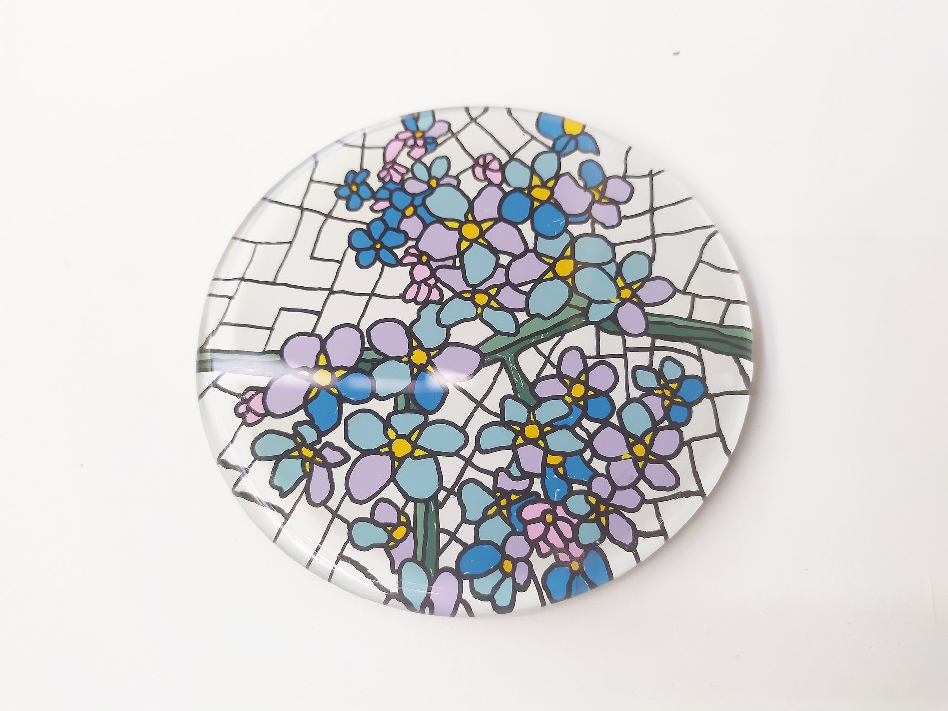 Hand Painted Pink Allium round mirror coaster