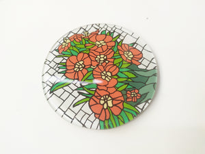 Hand painted flower round glass mirror coaster