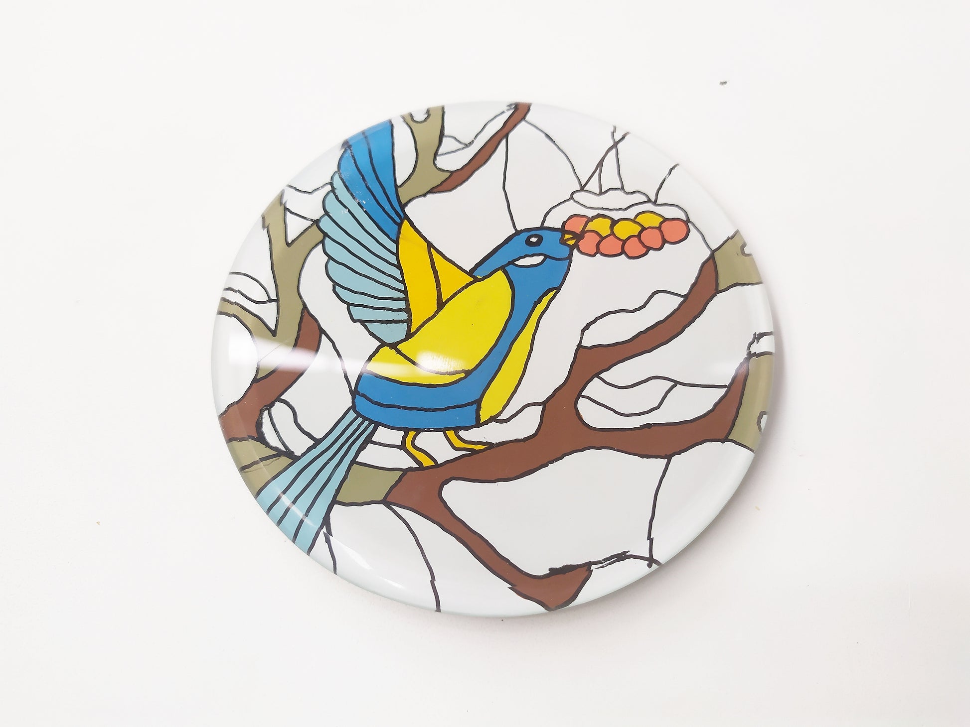 Mirror and glass hand painted bird coaster