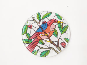 Hand painted bird animal round glass mirror coaster