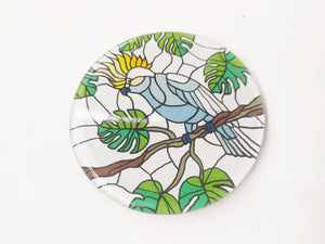 Mirror and glass hand painted bird coaster