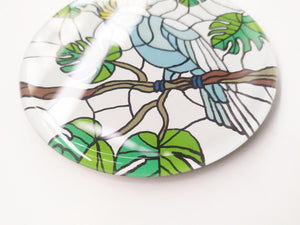 Mirror and glass hand painted bird coaster , zoomed for details