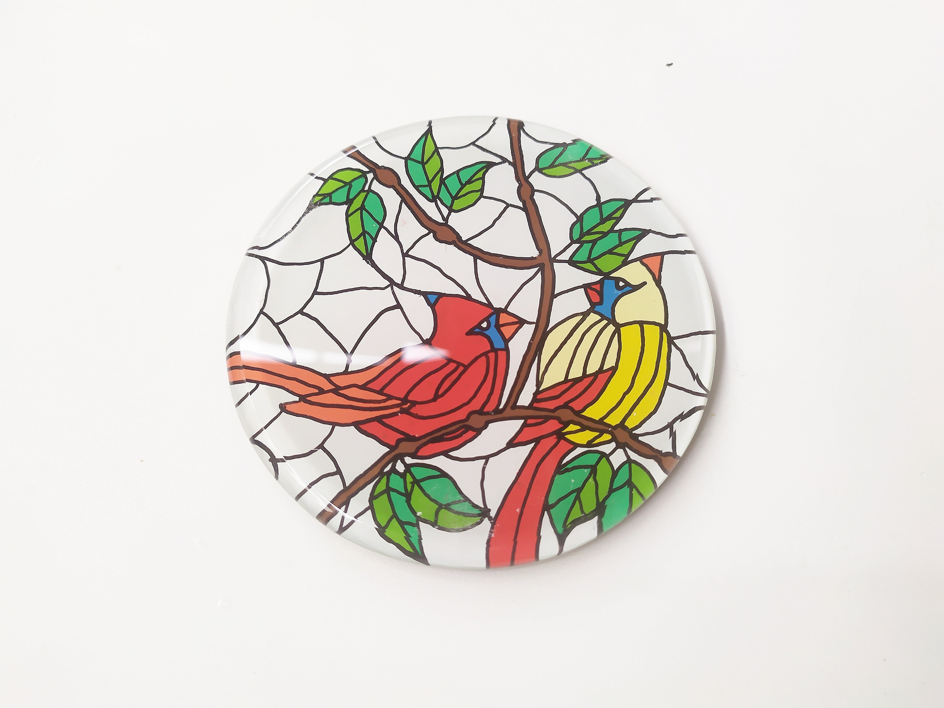 Mirror and glass hand painted bird coaster