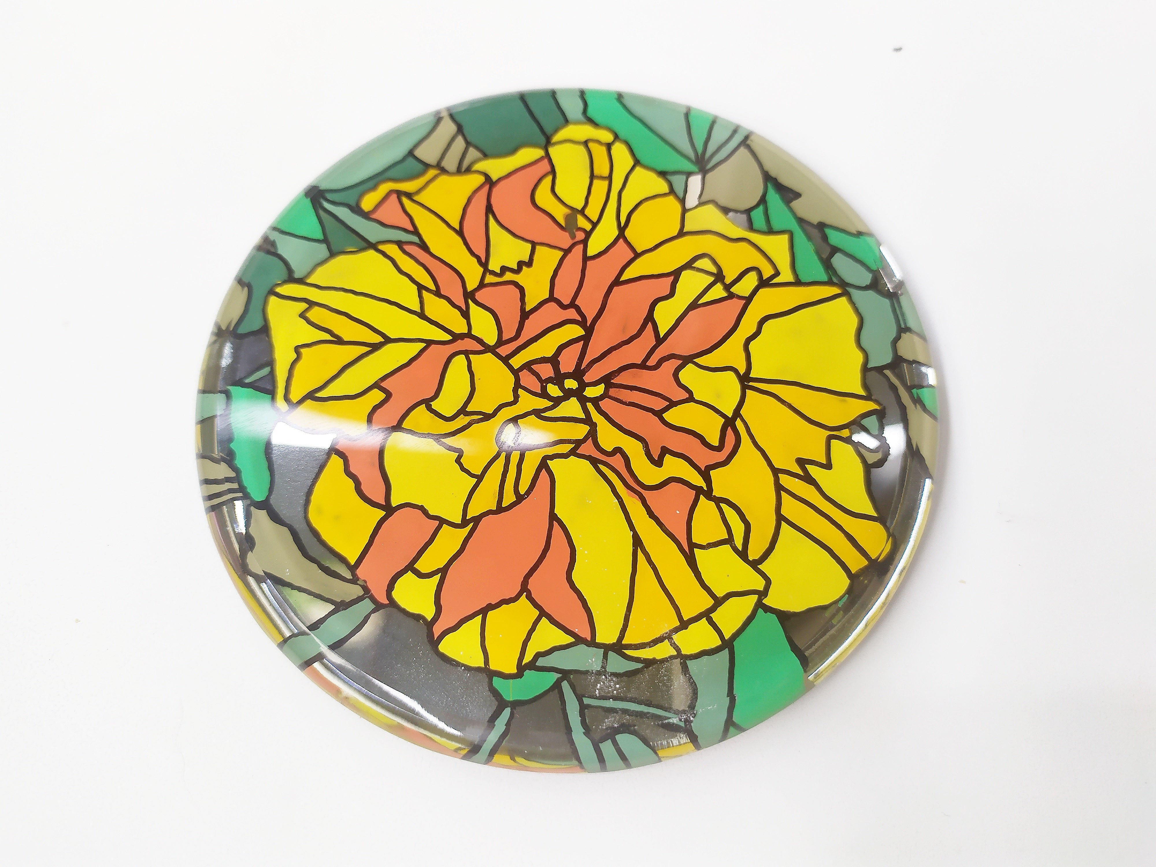 Hand Painted Golden Dahlia round mirror coaster